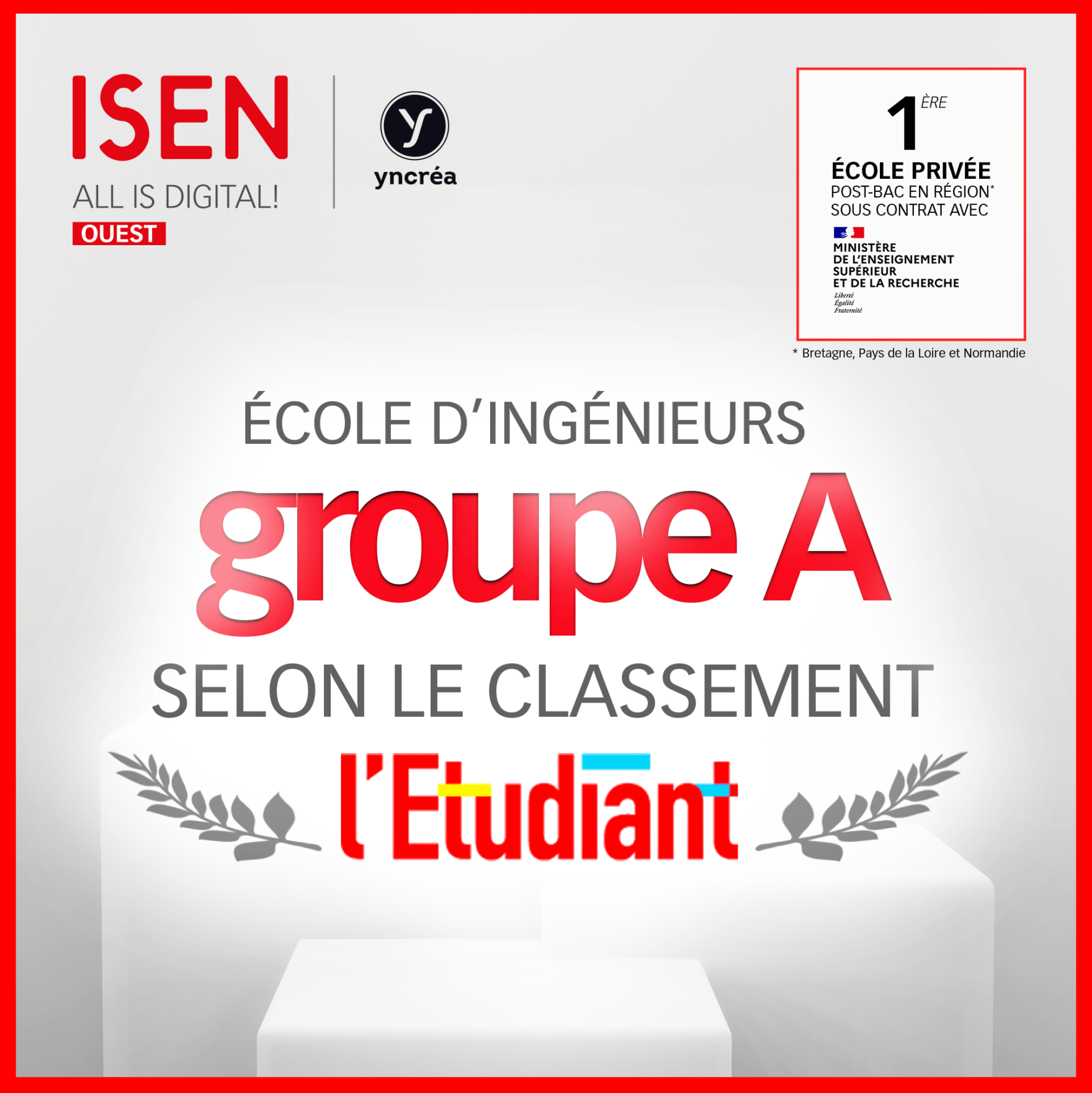 L'ISEN Ouest, classé dans le Groupe A des écoles d'ingénieurs française 2023